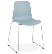Chaise design empilable 'Style' bleue avec pieds tréteaux en métal chromé