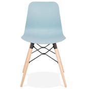 Chaise scandinave design 'Sländak Woody' bleue avec 4 pieds en bois naturel et métal noir