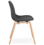 Chaise scandinave design 'Teknik Wood' en tissu gris foncé avec 4 pieds en bois naturel