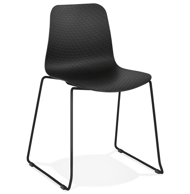 Chaise design empilable 'Style Black' noire pieds tréteaux en métal noir