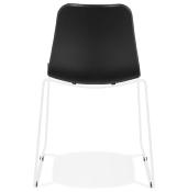 Chaise design empilable 'Style White' noire pieds tréteaux en métal blanc