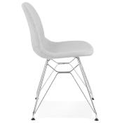 Chaise design 'Norsk Silver' en tissu gris clair 4 pieds en métal chromé