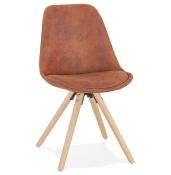Chaise design 'Firenza' en microfibre marron avec 4 pieds en bois naturel