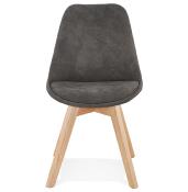 	Chaise design 'Milano' en microfibre grise avec 4 pieds en bois naturel