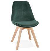 Chaise design 'Milano' en velours verte avec 4 pieds en bois naturel