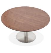 Table basse design ronde 'ELEA MINI' plateau en noyer et pied en acier brossé - Ø 90 cm