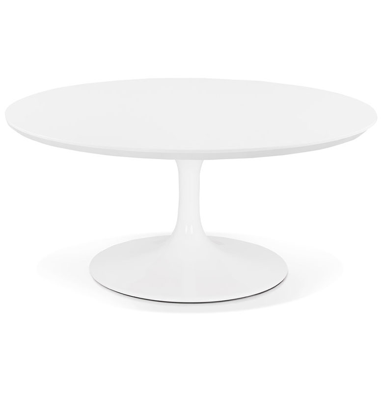 Table basse ronde 'KONTOUR WHITE MINI' blanche et pied en métal blanc - Ø 90 cm