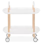 Desserte roulante 'FASTY' plateau blanc et pieds en bois naturel sur roulettes blanches