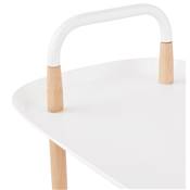 Desserte roulante 'FASTY' plateau blanc et pieds en bois naturel sur roulettes blanches