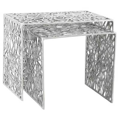 Tables basses d'appoint gigognes design 'Striga mini' artisanales en aluminium poli - 50 x 39 cm