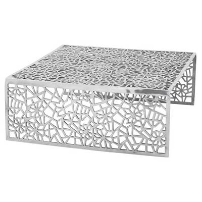 Table basse de salon carrée design 'Striga' artisanale en aluminium poli - 87 x 87 cm