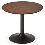 Petite table à diner / réunion ronde design 'Kontur Black' noyer pied central métal noir - Ø 90 cm