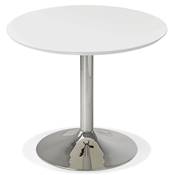 Petite table / table de réunion ronde 'Kontur' blanche en bois pied central métal chromé - Ø 90 cm