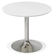 Petite table à diner / de bureau ronde 'Kontur' blanche en bois pied central métal chromé - Ø 90 cm