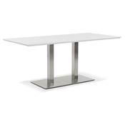 Table à diner / de salle à manger 'Tvillin' blanche en bois pied central acier brossé - 180 x 90 cm
