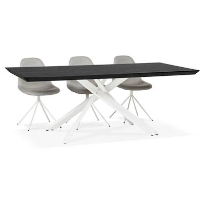 Table de salle à manger design 'Tepee Wood' plateau bois noir pieds métal blanc - 200 x 100 cm