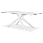 Table de salle à manger 'Tepee Ceram' blanche plateau en céramique pieds métal blanc - 180 x 90 cm
