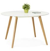 Table / table de réunion scandinave ronde 'Solnä' plateau bois blanc 4 pieds bois – Ø 120 cm