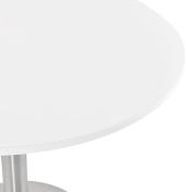 Petite table / table de réunion ronde 'Kara' blanche en bois pied central acier brossé - Ø 90 cm