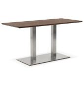 Table de salle à manger 'Tvillin Small' noyer pied central en acier brossé - 150 x 70 cm
