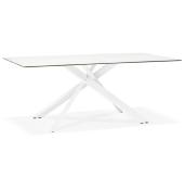 Table de salle à manger 'Tepee Ceram' blanche plateau en céramique pieds métal blanc - 180 x 90 cm