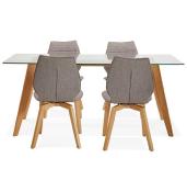 Table / bureau droit scandinave 'STORSKANÖR' plateau en verre 4 pieds en bois naturel - 180 x 90 cm
