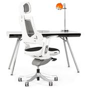 Fauteuil de bureau design à roulettes dossier haut 'GEEK' tissu noir structure blanche pieds métal