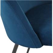 Fauteuil design 'ART' en velours bleu avec 4 pieds en métal noir