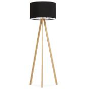 Lampadaire trépied scandinave 'Stätiv' abat-jour en tissu noir 3 pieds en bois naturel