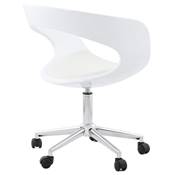 Chaise de bureau à roulettes design 'Neptune' blanche pied en métal chromé