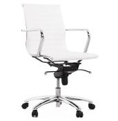 Fauteuil de Bureau design à roulettes et dossier bas 'GREATERS MINI' blanc avec pieds en métal chromé