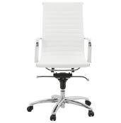 Fauteuil de Bureau design à roulettes et dossier haut 'GREATERS' blanc avec pieds en métal chromé
