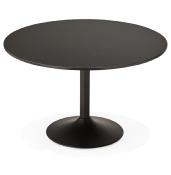 Table / table salle de réunion ronde 'Kaza' plateau en bois noir et pied central en métal noir – Ø 120 cm