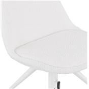 Petite chaise bureau design à roulettes dossier bas 'SIMPLE' tissu bouclé blanc pieds métal blanc