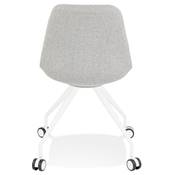 Petite chaise de bureau design à roulettes dossier bas 'SIMPLE' en tissu gris pieds en métal blanc