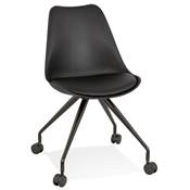 Petite chaise de bureau design à roulettes dossier bas 'SIMPLE' noire avec pieds en métal noir