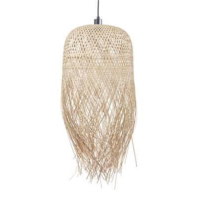 Suspension design cylindrique 'PACHTA' abat jour bambou structure en métal noir réglable en hauteur