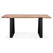 Petite table à diner / bureau rectangulaire de style industriel 'SMALL BARNE' en bois massif pieds en métal noir - 160 x 90 cm