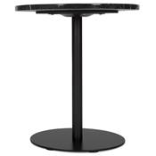 Table d'appoint guéridon design 'MORK' marbre noir nervuré blanc pied central métal noir - Ø 45 cm