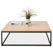 Grande table basse industriel carrée 'FYRKANT' bois finition naturel pieds métal noir - 110 x 110 cm