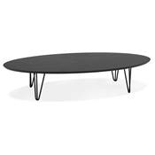 Grande table basse style industriel ovale 'DANA' plateau bois noir pieds en métal noir - 110 x 80 cm