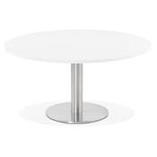 Table basse ronde lounge 'KARA MINI' blanche en bois et pied central en acier brossé - Ø 90 cm