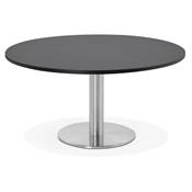 Table basse ronde lounge 'KARA MINI' noire en bois et pied central en acier brossé - Ø 90 cm