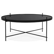 Table basse ronde 'ELEMENTO XL' plateau en verre noir 4 pieds en métal noir - Ø 80 cm