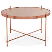 Table basse ronde 'ELEMENTO MEDIUM' plateau en verre miroir cuivré 4 pieds en métal cuivré - Ø 60 cm