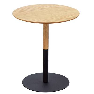Table d'appoint guéridon ronde 'DUBELZON' tablette bois naturel pied central métal noir - Ø 40 cm