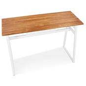 Table de bar Mange-debout design 'BARAS' en bois massif non traité pied en métal blanc - 150 x 60 cm