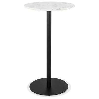 Table bar Mange-debout design 'RULLA' en pierre effet marbre blanc pied central métal noir - Ø 60 cm