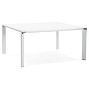 Table de réunion / bureau bench 'BIG AFER XL' bois blanc pieds métal blanc et chromé - 160 x 160 cm