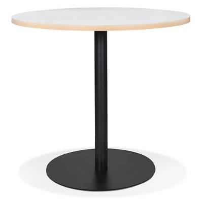 Table de salle à manger ronde industriel 'GASTE' blanche en bois pied central rond en métal noir - Ø 80 cm
